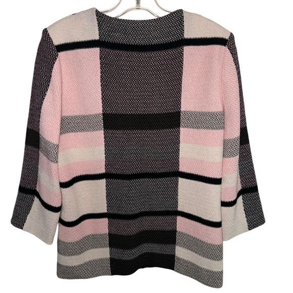 Misook Womens Open Knit Cardigan Hook eye Closure Sweater S Pink Black - Picture 3 of 10